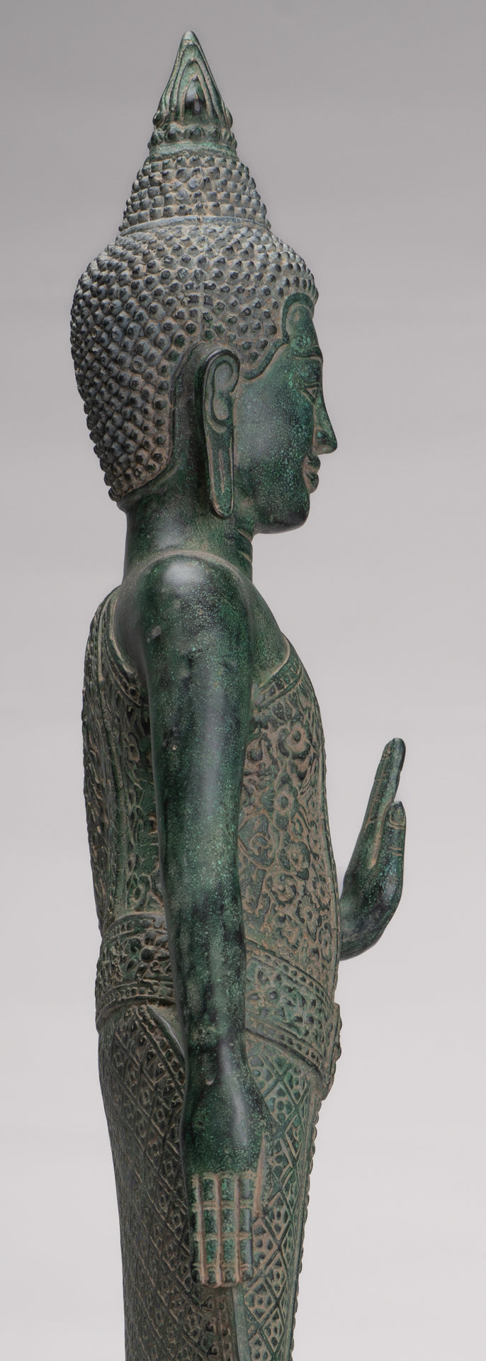Buddha Statue - Antique Khmer Style Bronze Standing Abhaya Protection Buddha Statue - 64cm/26"