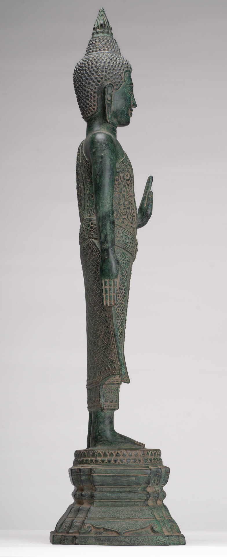 Buddha Statue - Antique Khmer Style Bronze Standing Abhaya Protection Buddha Statue - 64cm/26"