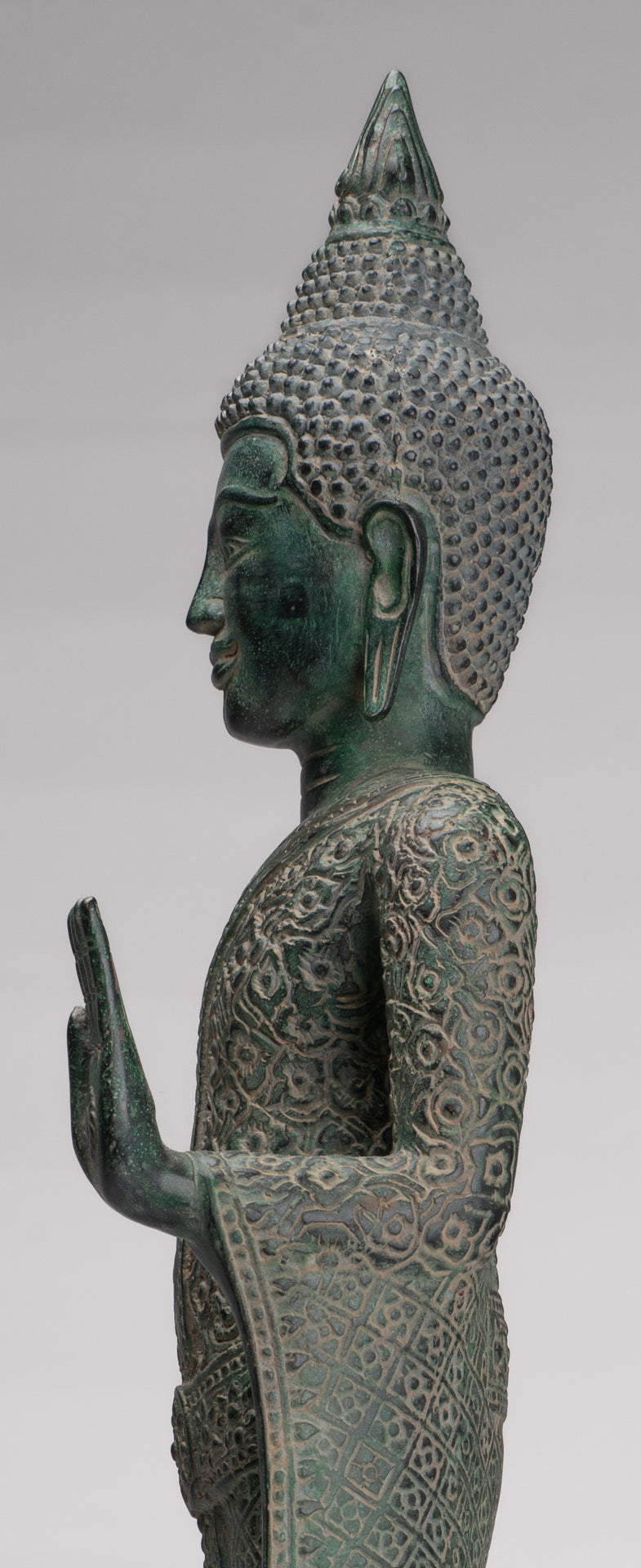 Buddha Statue - Antique Khmer Style Bronze Standing Abhaya Protection Buddha Statue - 64cm/26"