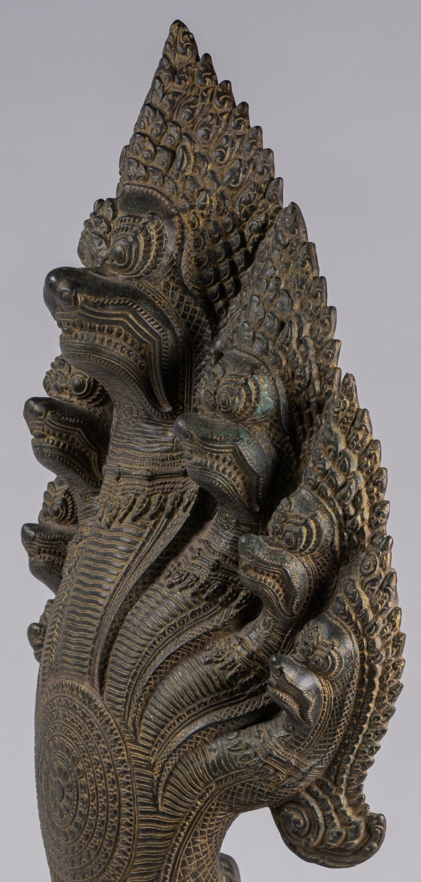 Naga Statue - Antique Khmer Style Bronze Protective Naga, Snake or Serpent Statue - 92cm/37"