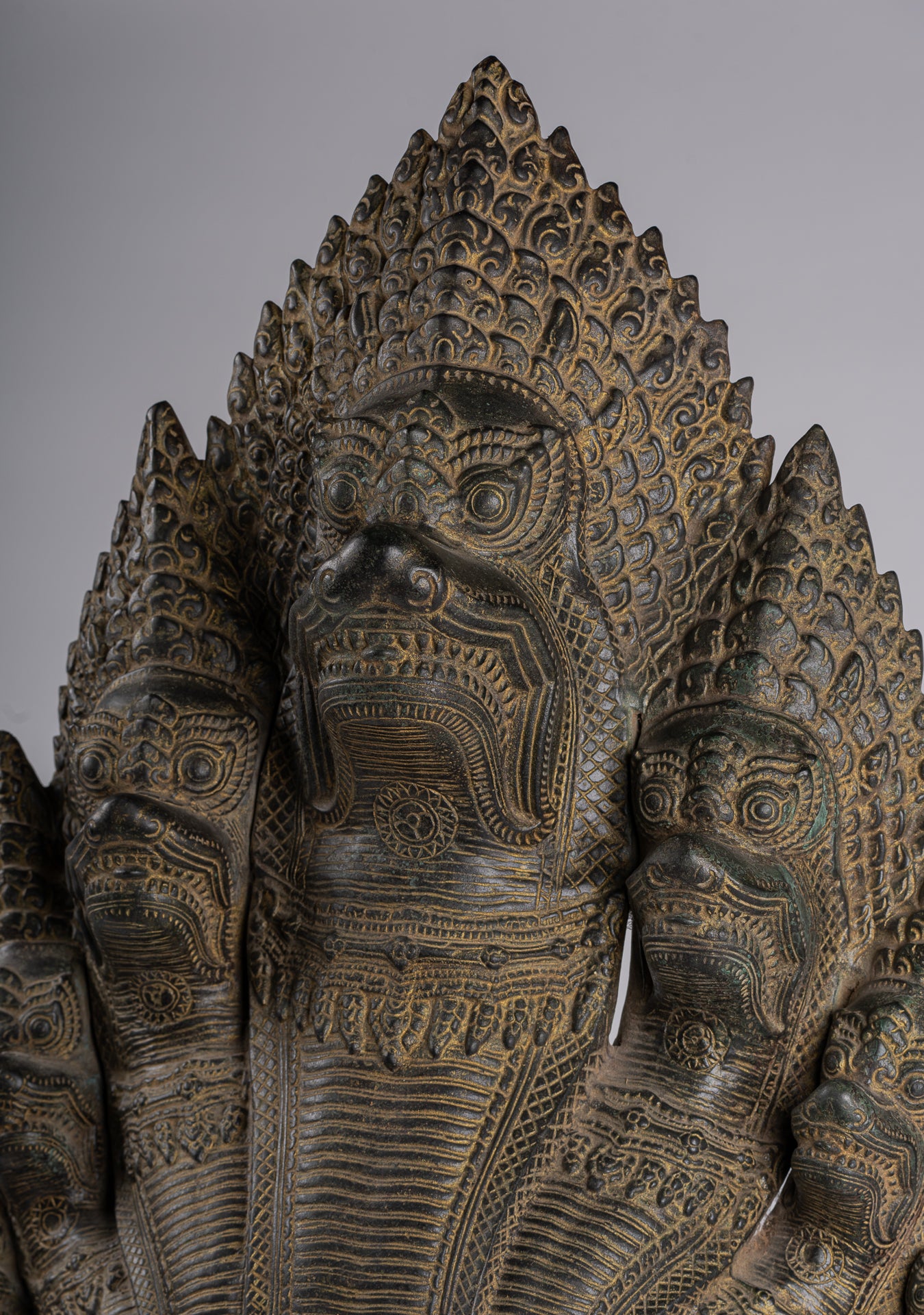 Naga Statue - Antique Khmer Style Bronze Protective Naga, Snake or Serpent Statue - 92cm/37"