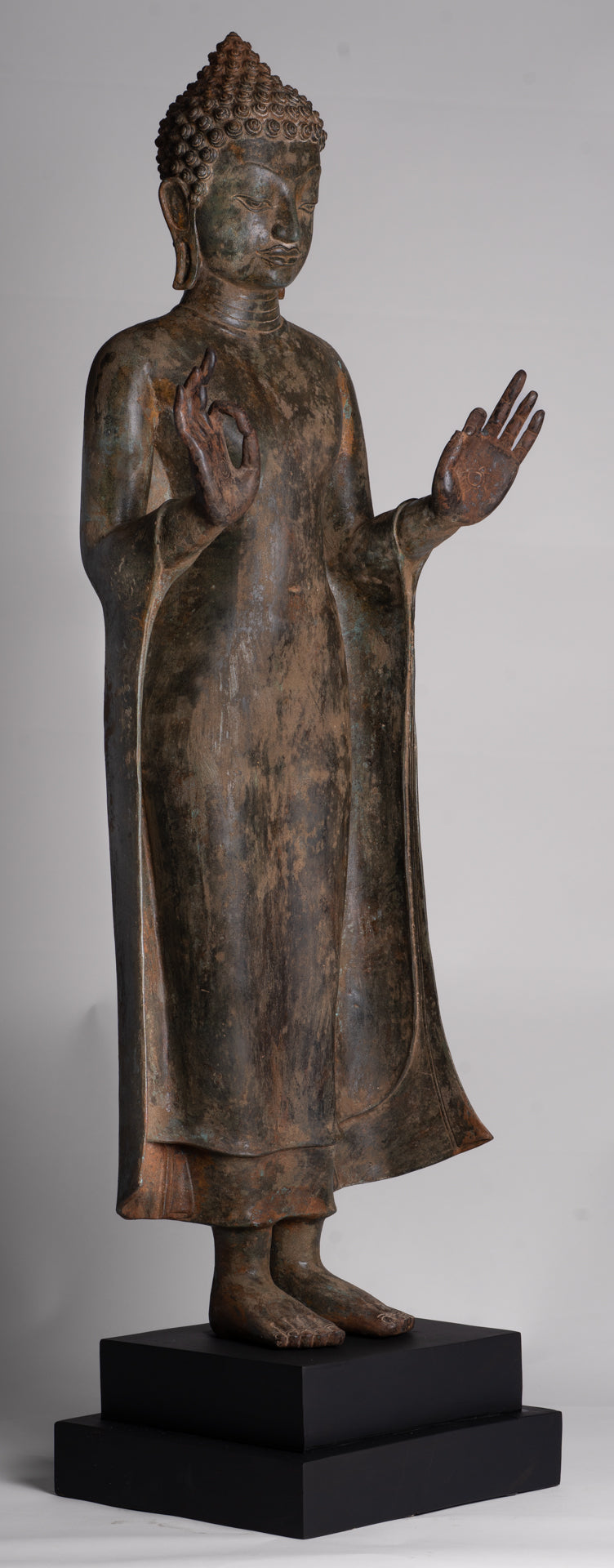 Buddha Statue - Antique Thai Style Standing Bronze Teaching Dvaravati Buddha Statue - 101cm/40" Tall