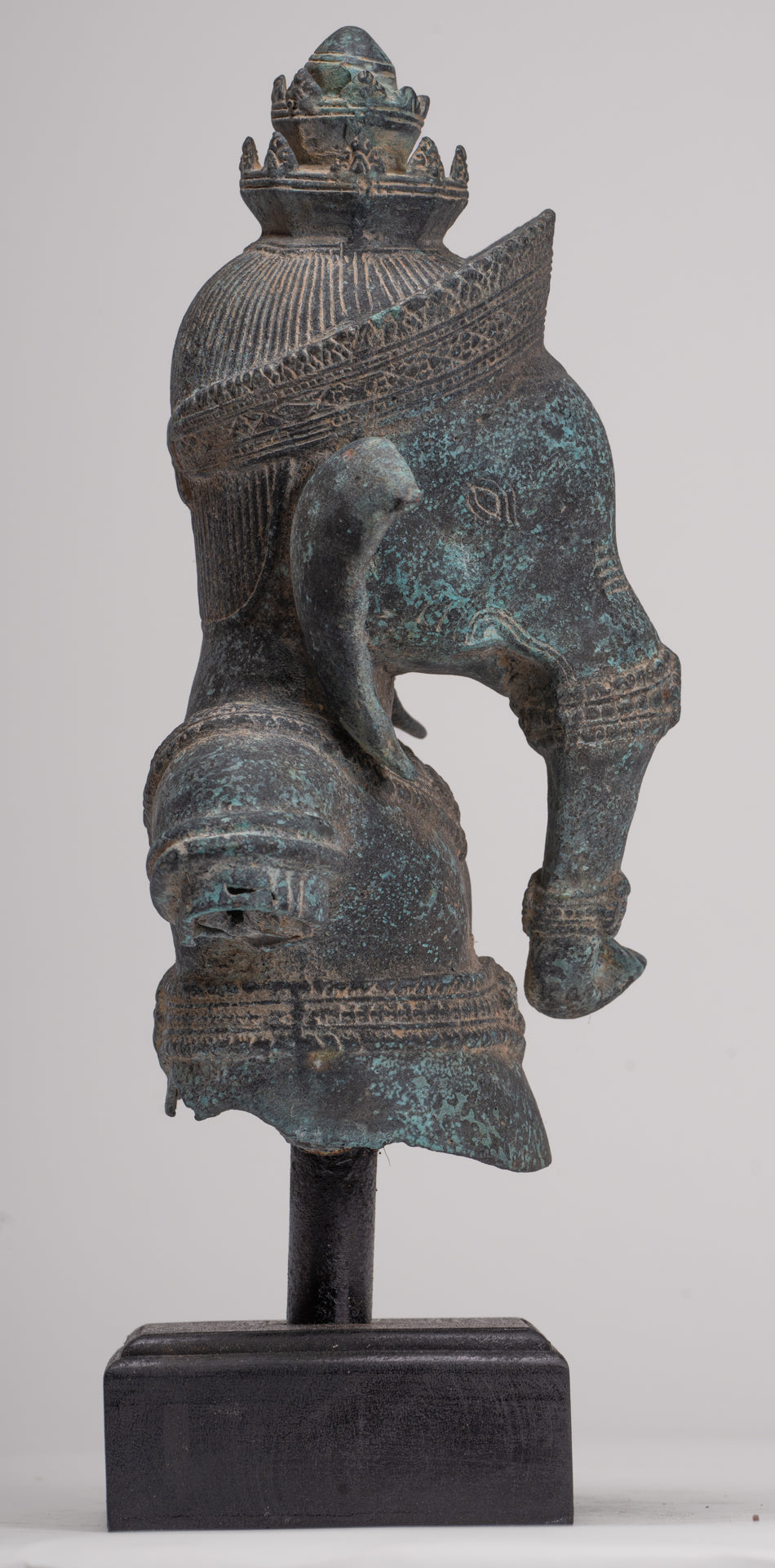 Ganesha Statue - Antique Khmer Style Mounted Bronze Banteay Srei Ganesha Statue - 37cm/15"