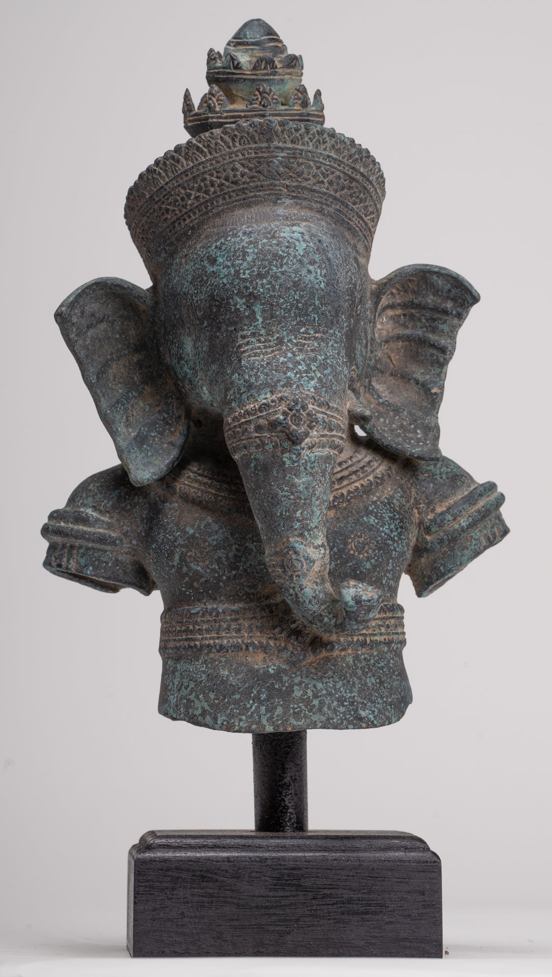 Ganesha Statue - Antique Khmer Style Mounted Bronze Banteay Srei Ganesha Statue - 37cm/15"