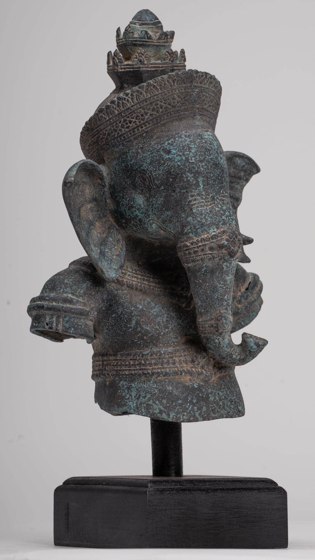 Ganesha Statue - Antique Khmer Style Mounted Bronze Banteay Srei Ganesha Statue - 37cm/15"