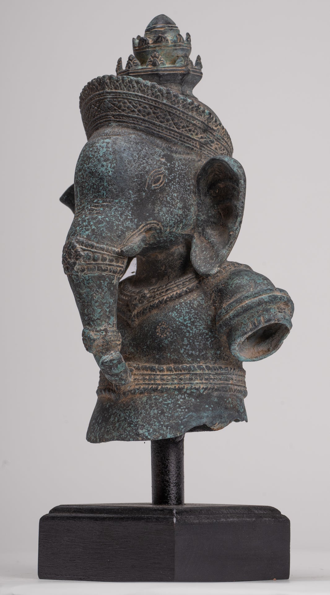 Ganesha Statue - Antique Khmer Style Mounted Bronze Banteay Srei Ganesha Statue - 37cm/15"