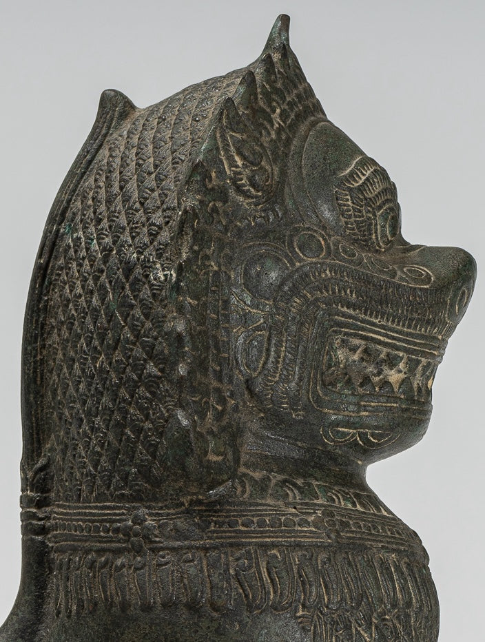 Temple Lion - Antique Khmer Style Bronze Standing Temple Guardian or Lion - 40cm/16"