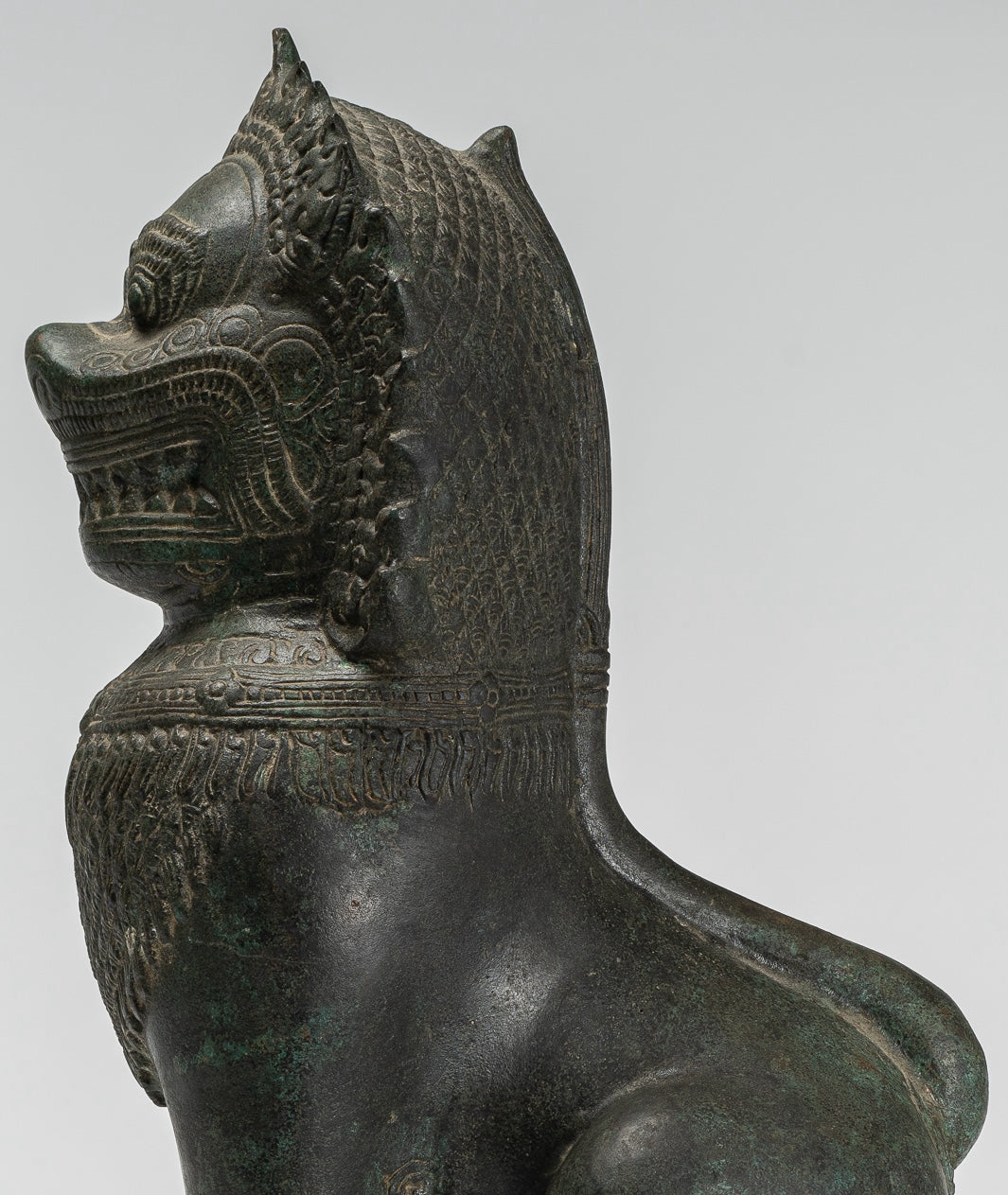 Temple Lion - Antique Khmer Style Bronze Standing Temple Guardian or Lion - 40cm/16"