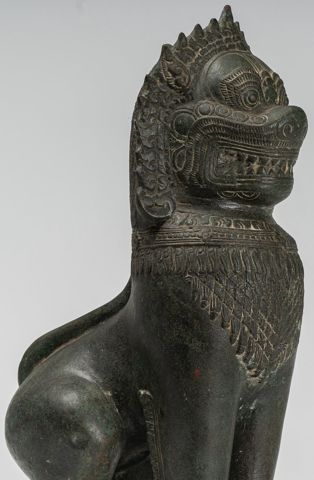 Temple Lion - Antique Khmer Style Bronze Standing Temple Guardian or Lion - 40cm/16"