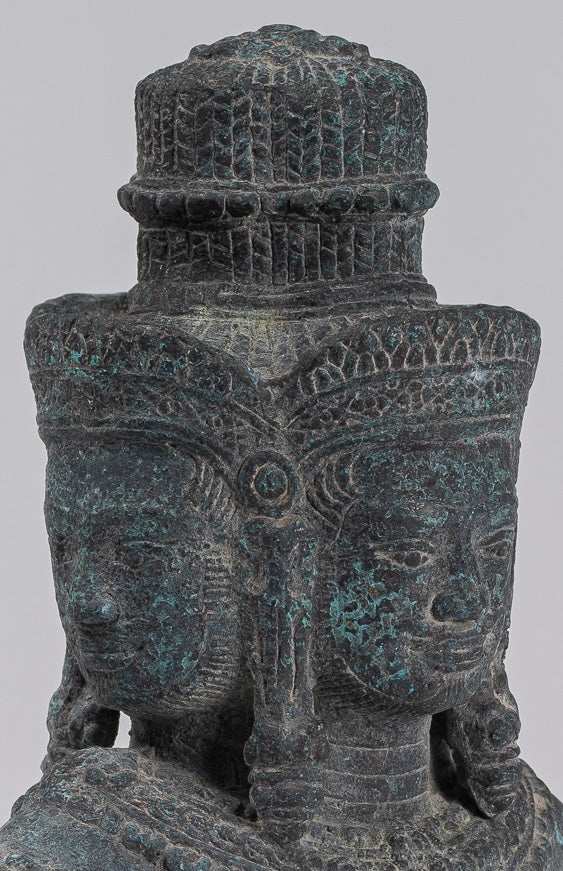 Brahma Statue - Antique Khmer Style Mounted Bronze Brahma Torso - Hindu God Creation - 26cm/10"