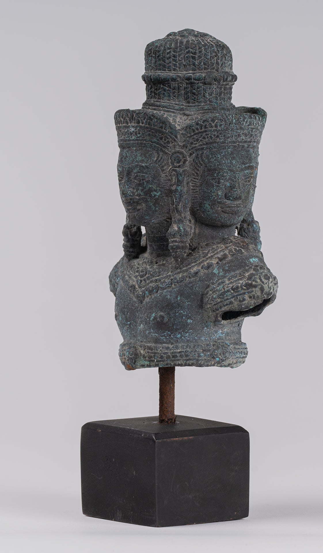 Brahma Statue - Antique Khmer Style Mounted Bronze Brahma Torso - Hindu God Creation - 26cm/10"