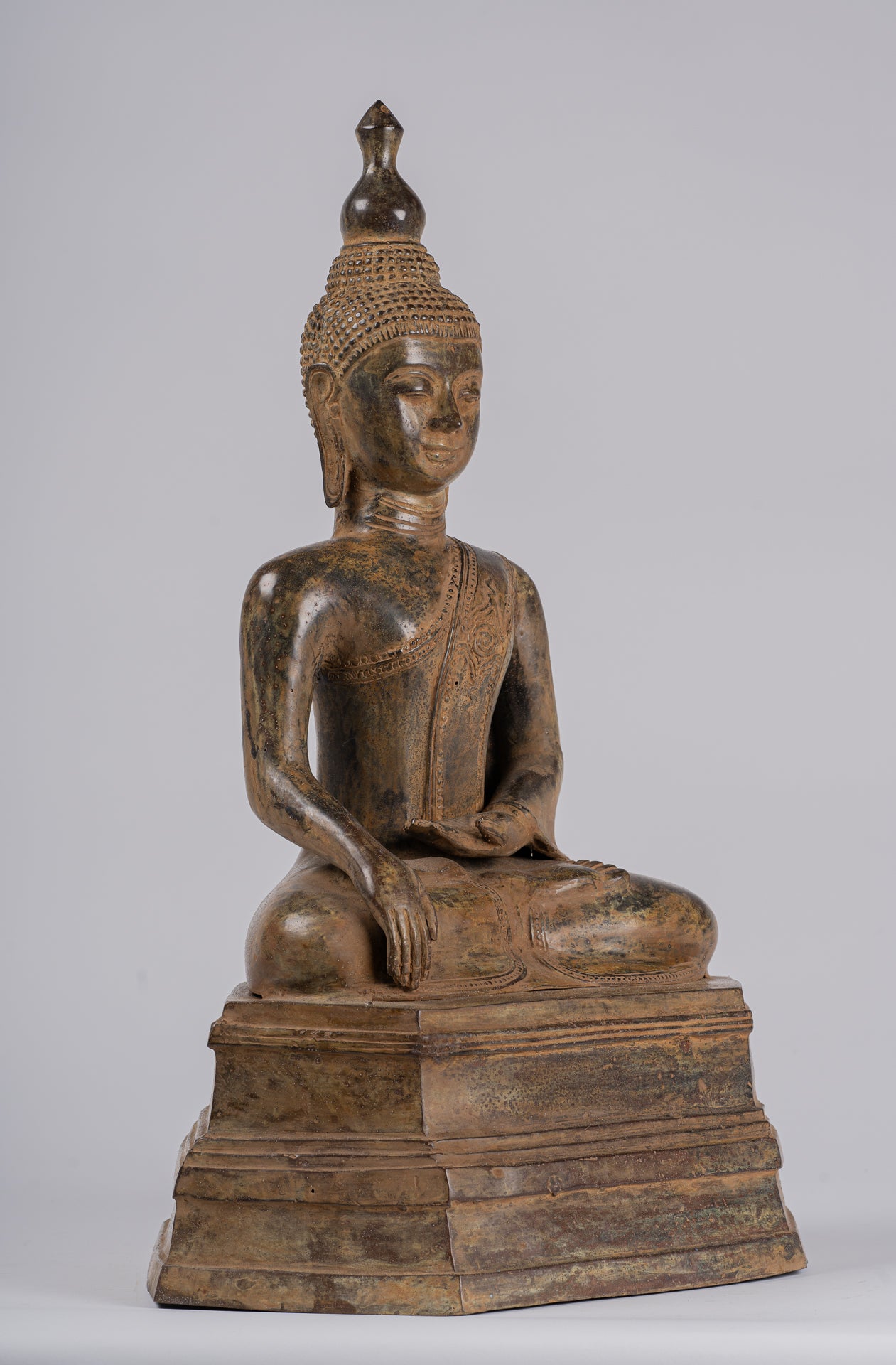 Buddha Statue - Antique Indonesian Style Seated Bronze Javanese Enlightenment Buddha - 52cm/21"