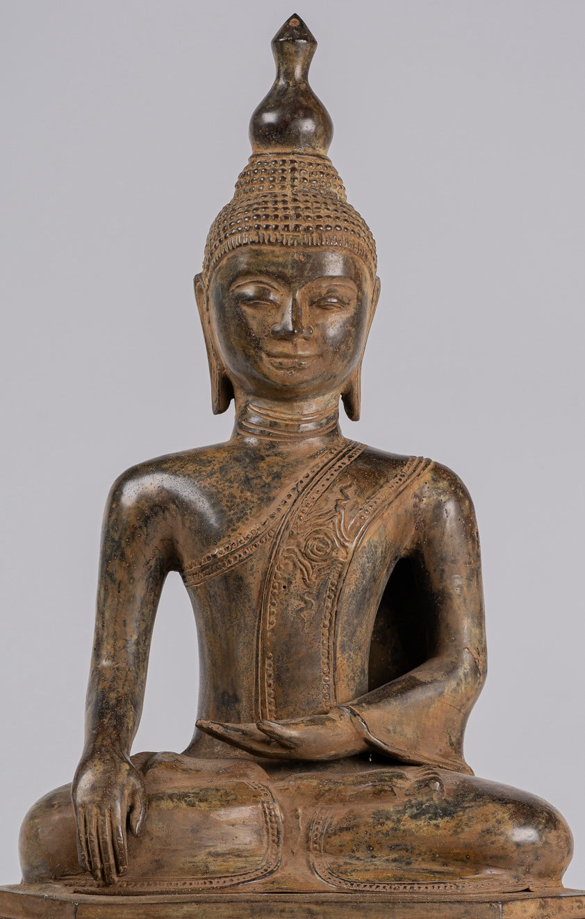 Buddha Statue - Antique Indonesian Style Seated Bronze Javanese Enlightenment Buddha - 52cm/21"