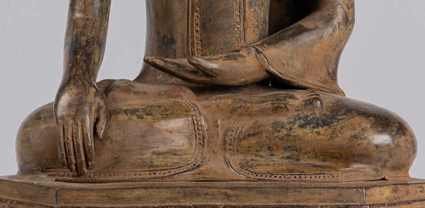 Buddha Statue - Antique Indonesian Style Seated Bronze Javanese Enlightenment Buddha - 52cm/21"