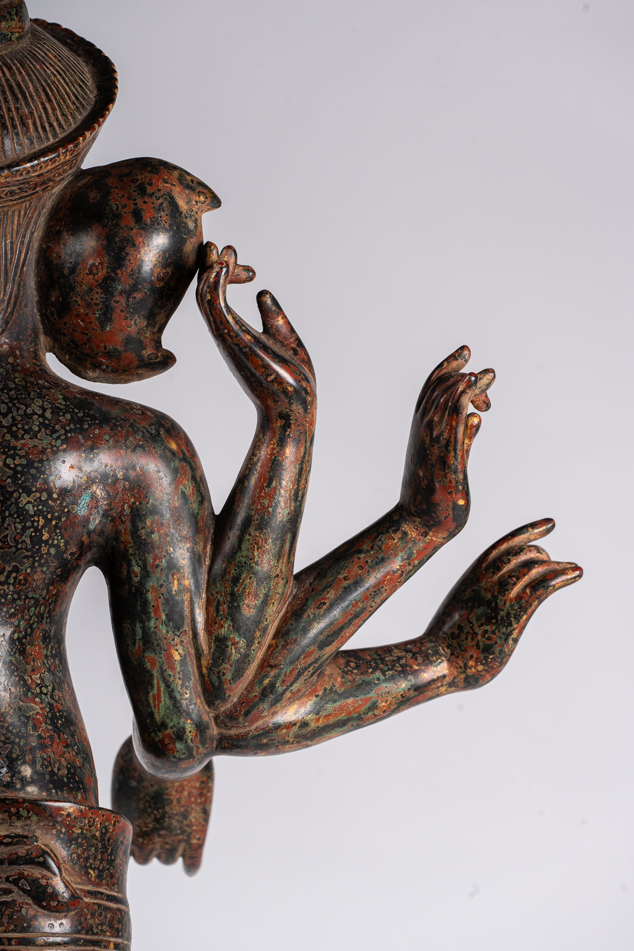 Ganesha Statue - Antique Khmer Style Mounted Standing Bronze Angkor Wat Ganesha Statue - 87cm/35"