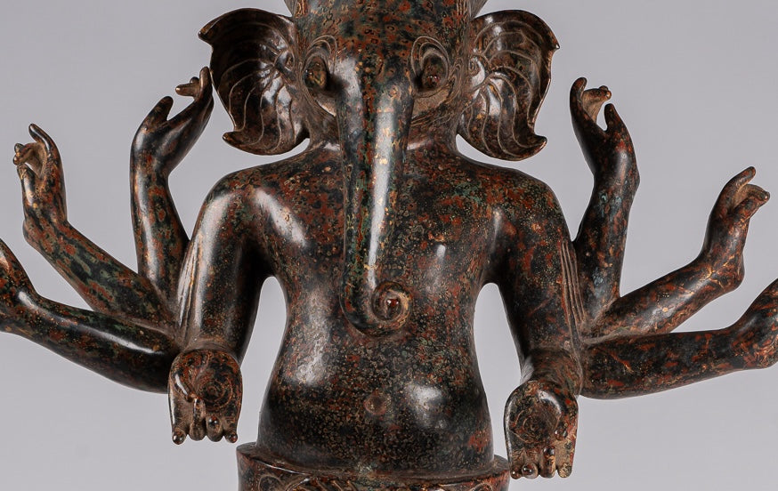 Ganesha Statue - Antique Khmer Style Mounted Standing Bronze Angkor Wat Ganesha Statue - 87cm/35"