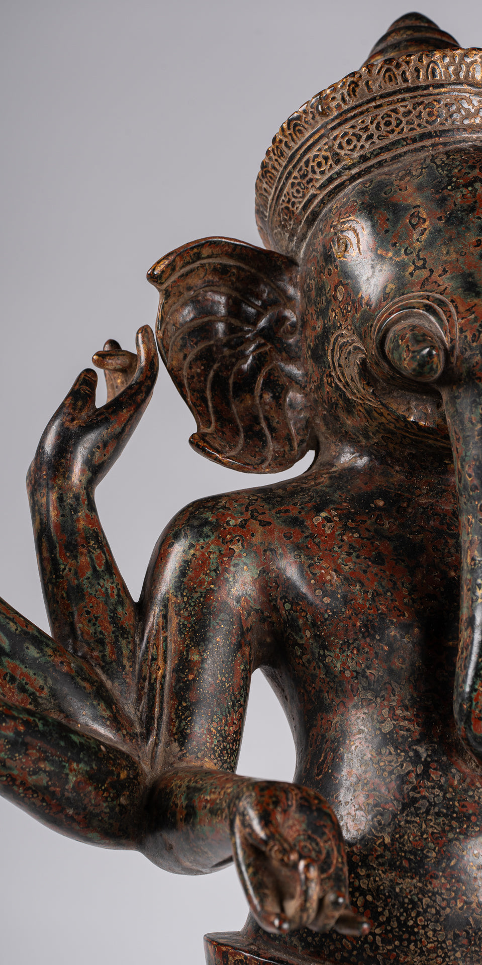 Ganesha Statue - Antique Khmer Style Mounted Standing Bronze Angkor Wat Ganesha Statue - 87cm/35"