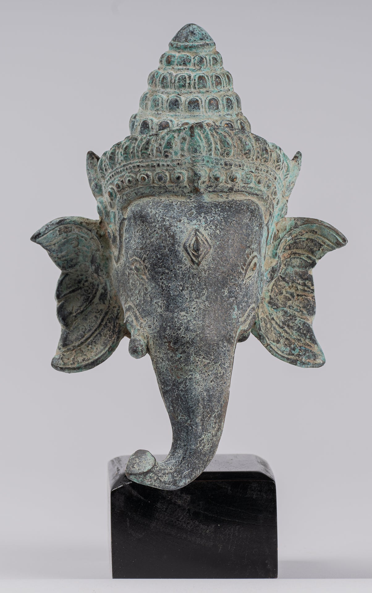 Elephant - Antique Khmer Style Mounted Bronze Bayon Style Elephant Statue - 25cm/10" Tall
