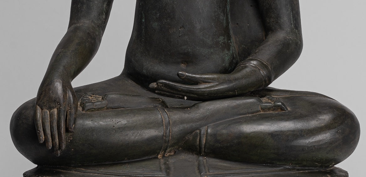 Large Buddha Statue - Antique Thai Style Bronze Chiang Saen Enlightenment Buddha Statue - 80cm/32"