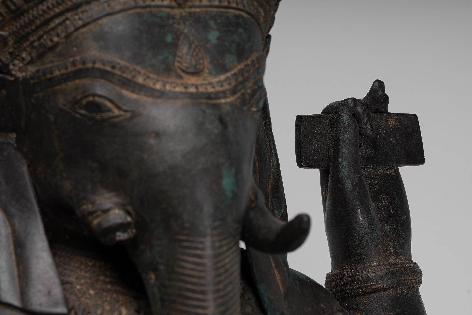 Ganesha Statue - Antique Thai Style Bronze Seated 4-Arm Ganesha Statue - 85cm/34"