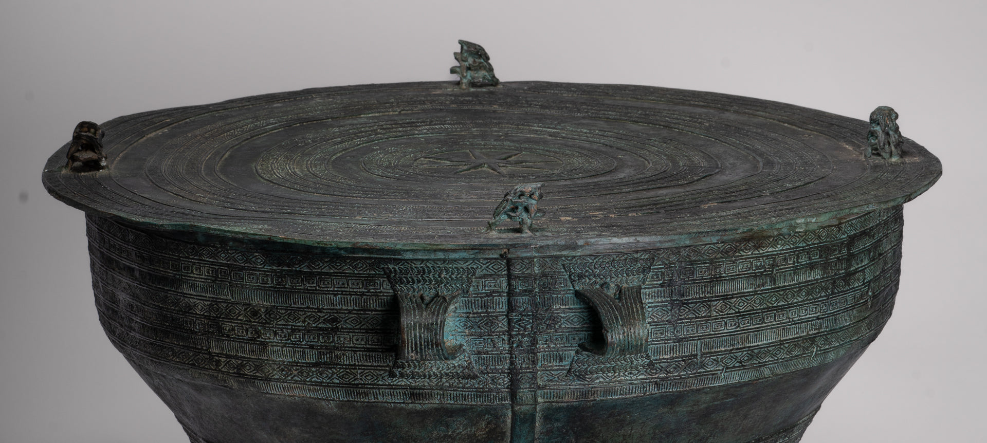 Vietnamese Rain Drum - Antique Vietnamese Style Bronze Free Standing Frog Rain Drum - 43cm/17"