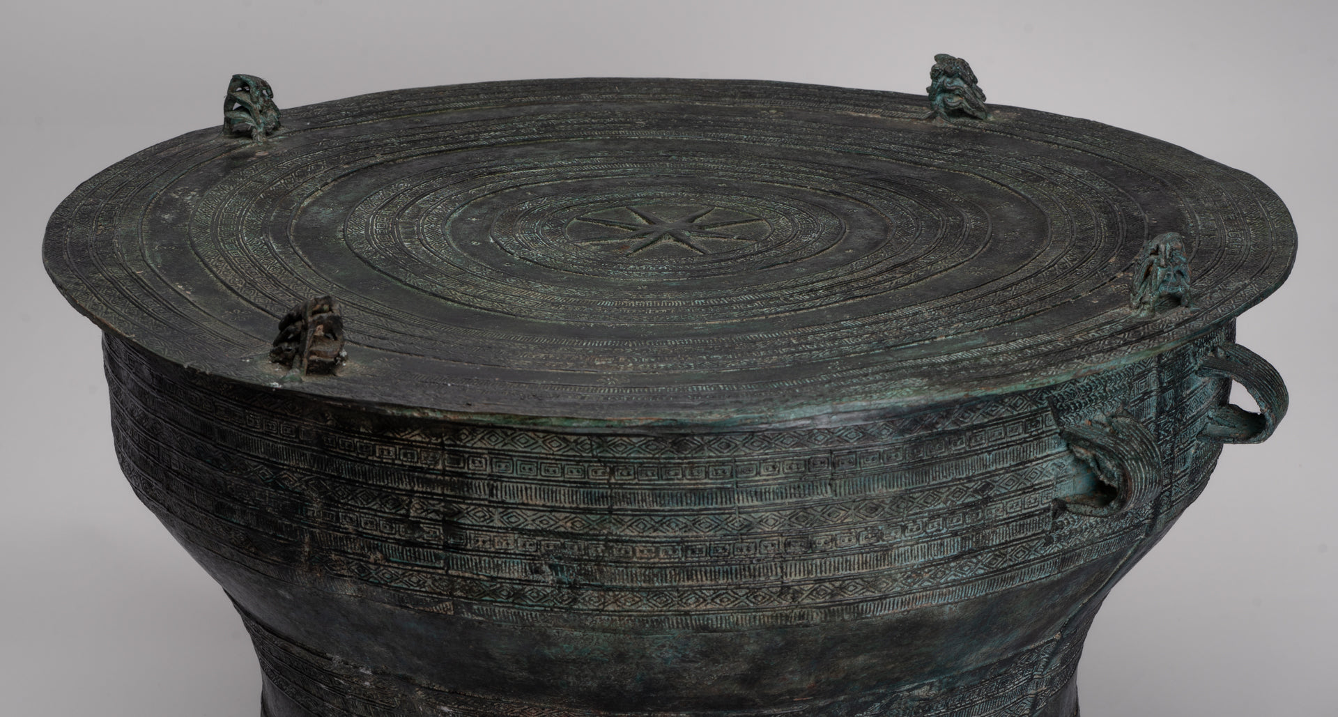 Vietnamese Rain Drum - Antique Vietnamese Style Bronze Free Standing Frog Rain Drum - 43cm/17"