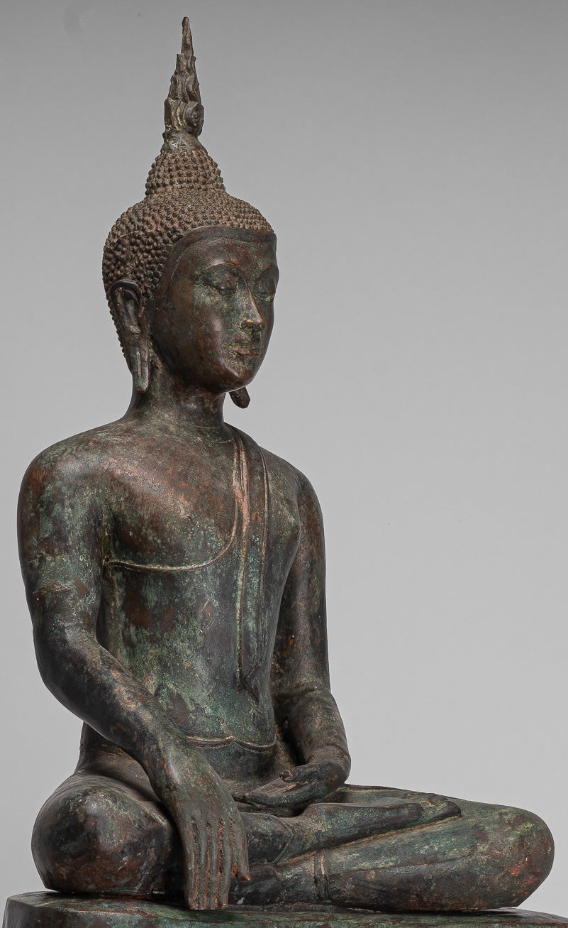 Buddha Statue - Antique U Thong Style Bronze Enlightenment Buddha Statue - 88cm/35"