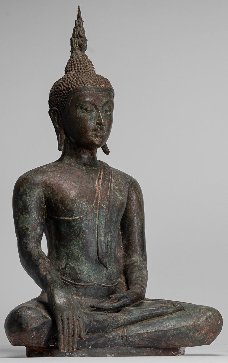 Buddha Statue - Antique U Thong Style Bronze Enlightenment Buddha Statue - 88cm/35"