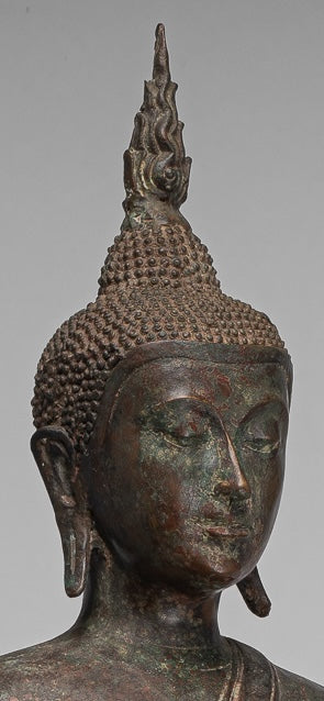 Buddha Statue - Antique U Thong Style Bronze Enlightenment Buddha Statue - 88cm/35"