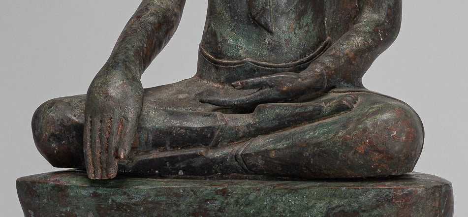 Buddha Statue - Antique U Thong Style Bronze Enlightenment Buddha Statue - 88cm/35"