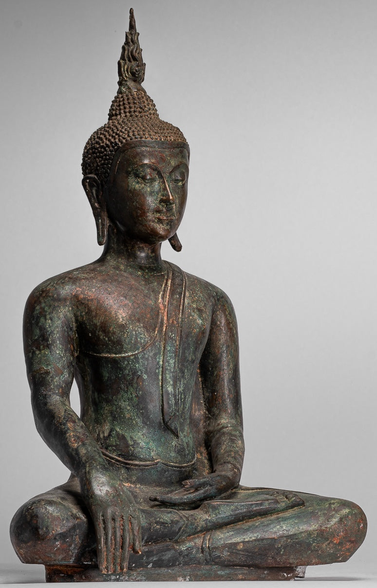 Buddha Statue - Antique U Thong Style Bronze Enlightenment Buddha Statue - 88cm/35"