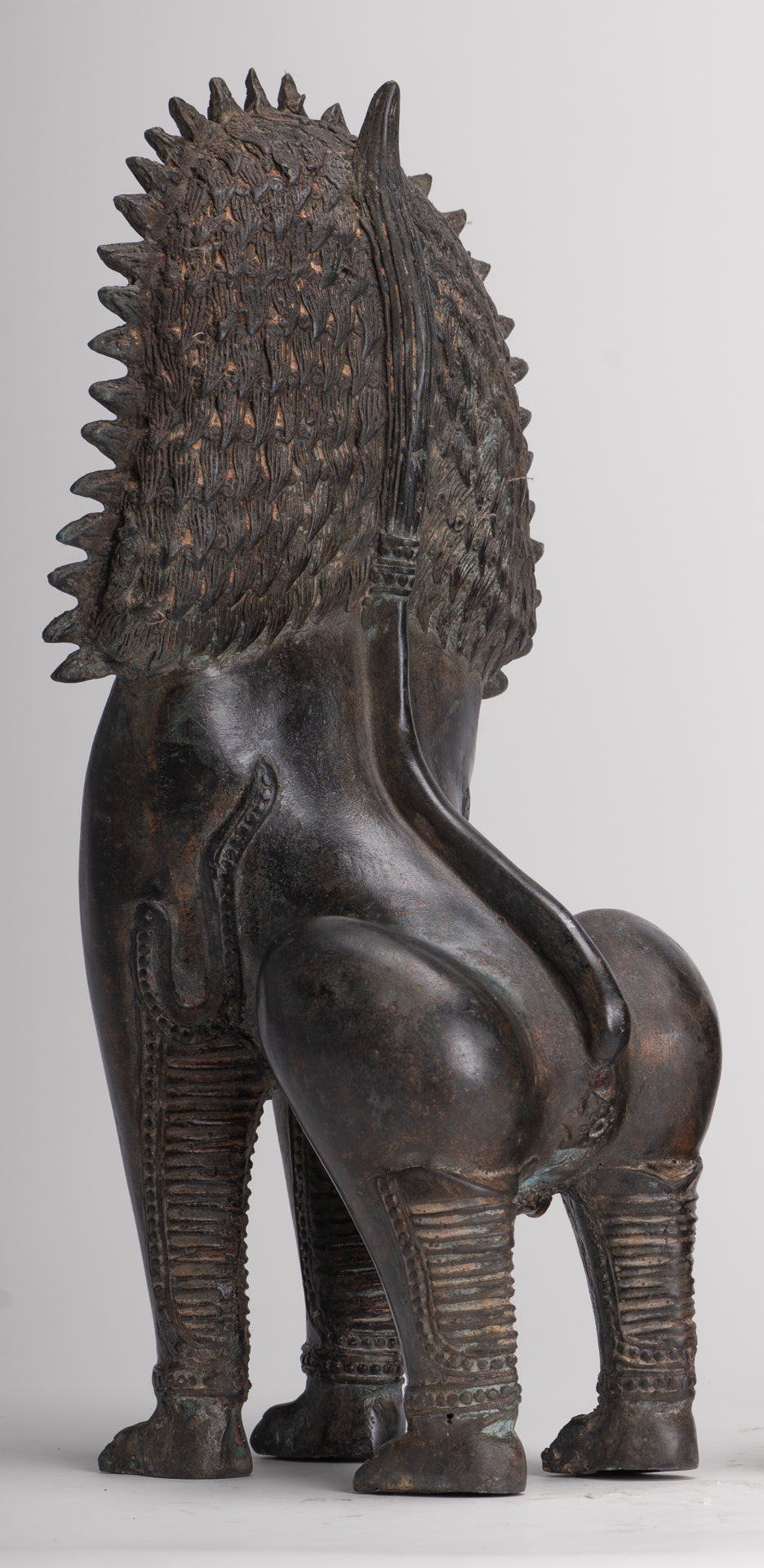 Temple Lion - Antique Thai Style Bronze Standing Singha Temple Guardians or Lions - 41cm/16" (Pair)