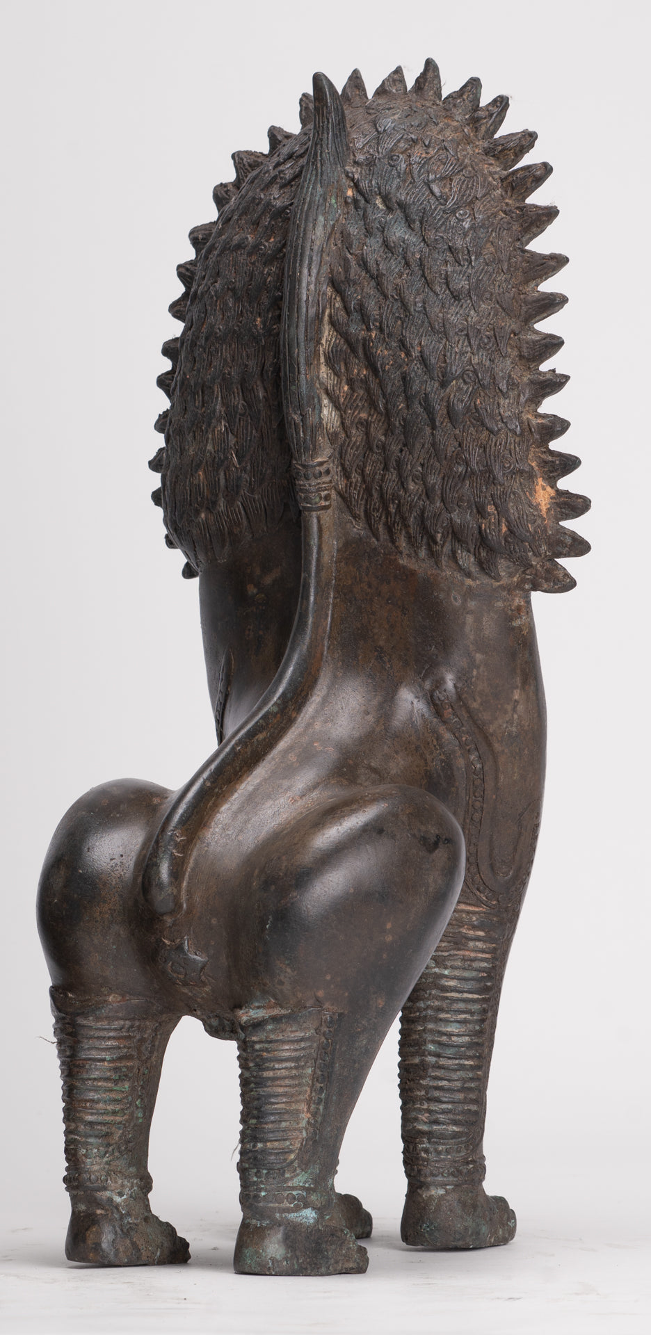 Temple Lion - Antique Thai Style Bronze Standing Singha Temple Guardians or Lions - 41cm/16" (Pair)