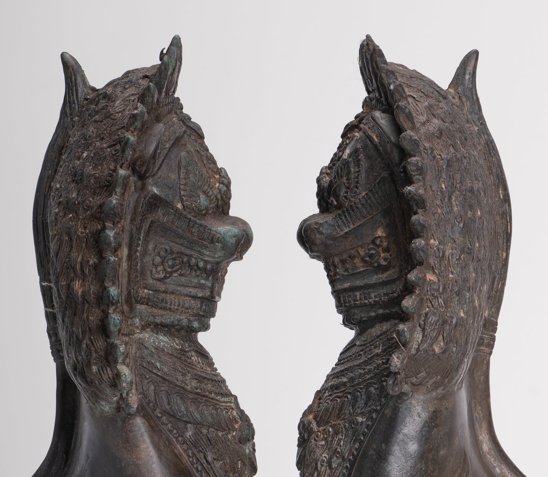 Temple Lion - Antique Thai Style Bronze Standing Singha Temple Guardians or Lions - 41cm/16" (Pair)