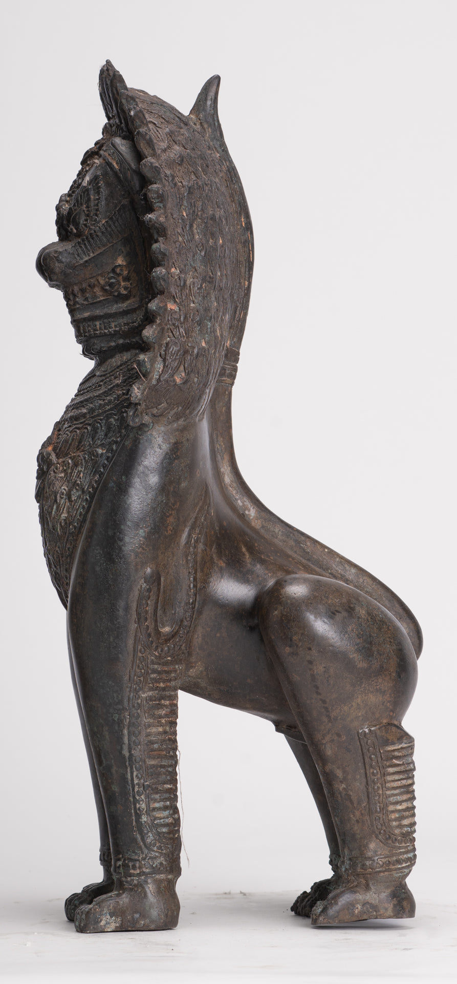 Temple Lion - Antique Thai Style Bronze Standing Singha Temple Guardians or Lions - 41cm/16" (Pair)