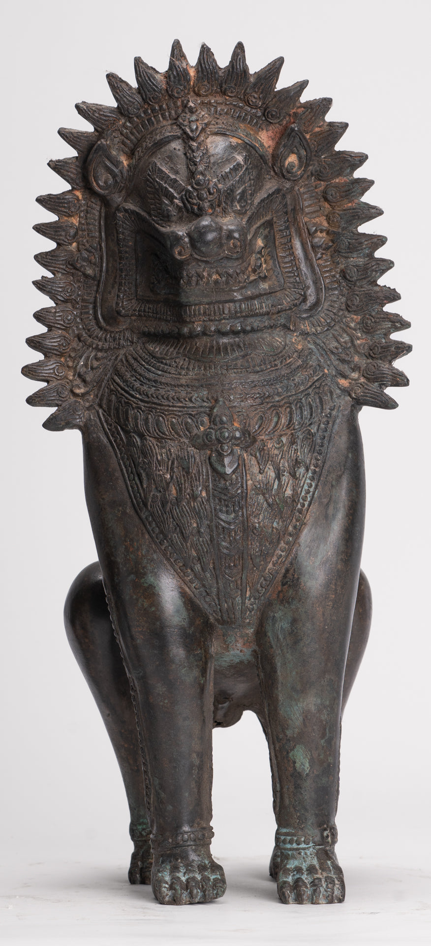 Temple Lion - Antique Thai Style Bronze Standing Singha Temple Guardians or Lions - 41cm/16" (Pair)