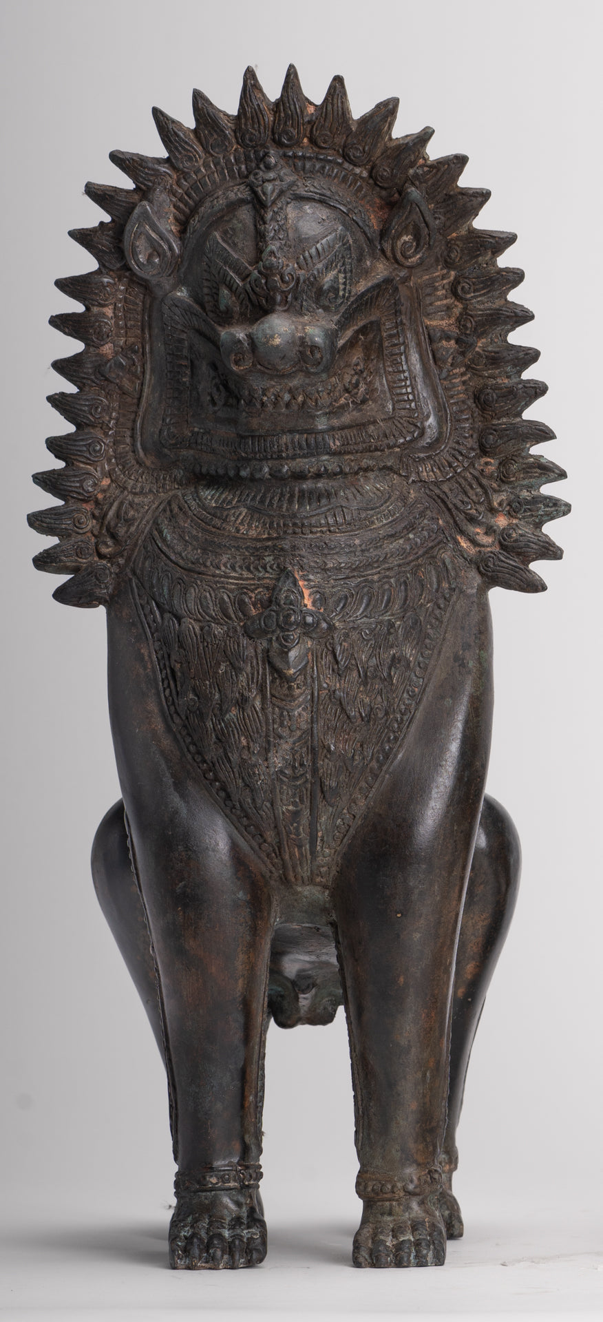 Temple Lion - Antique Thai Style Bronze Standing Singha Temple Guardians or Lions - 41cm/16" (Pair)