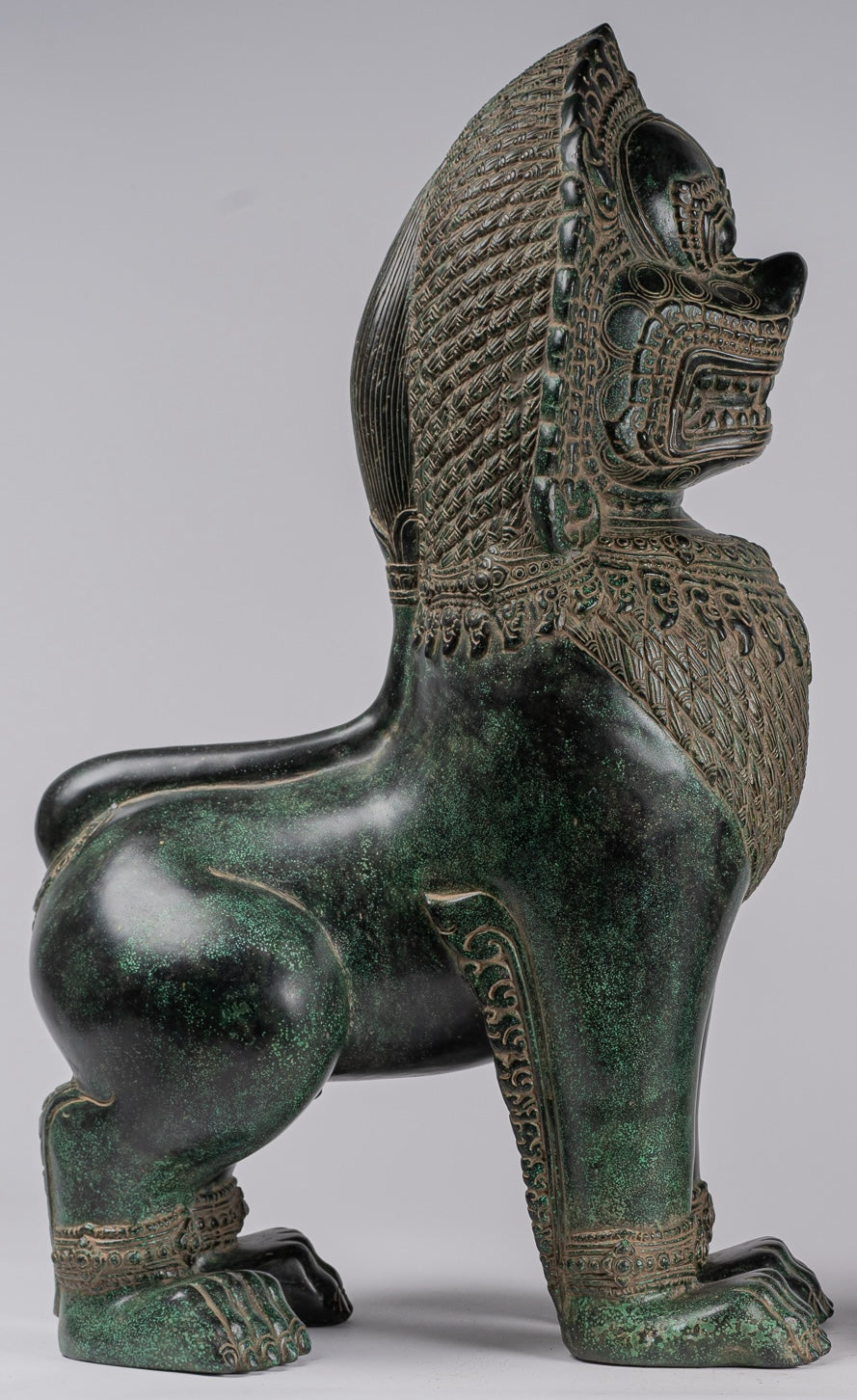 Temple Lions - Antique Khmer Style Bronze Temple Guardians or Lions (Pair) - 72cm/29"