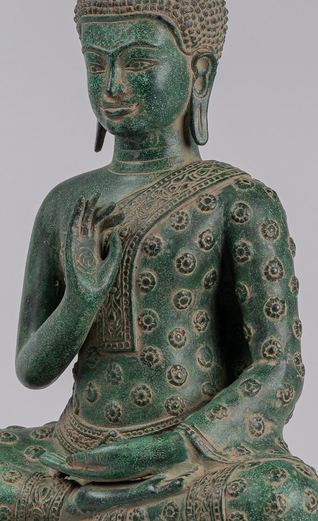 Buddha Statue - Antique Khmer Style Bronze Seated Teaching Buddha Statue - 45cm/18"