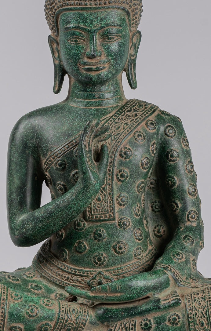 Buddha Statue - Antique Khmer Style Bronze Seated Teaching Buddha Statue - 45cm/18"