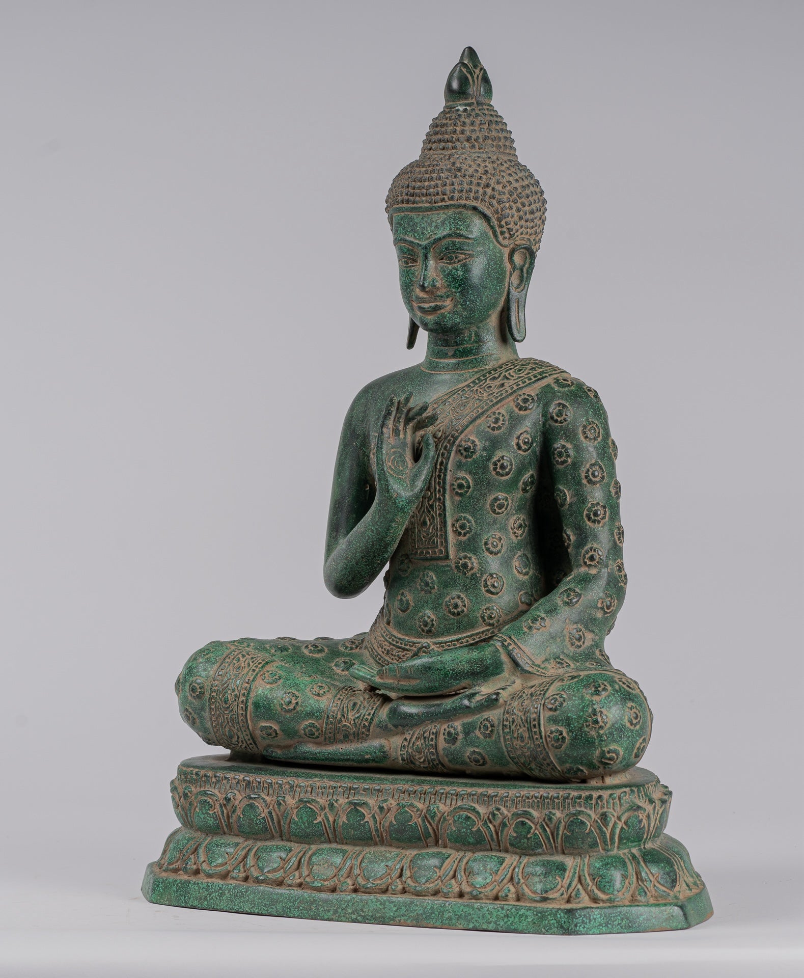 Buddha Statue - Antique Khmer Style Bronze Seated Teaching Buddha Statue - 45cm/18"