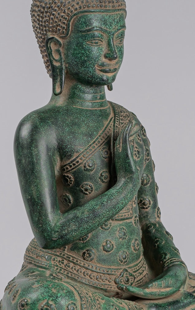 Buddha Statue - Antique Khmer Style Bronze Seated Teaching Buddha Statue - 45cm/18"
