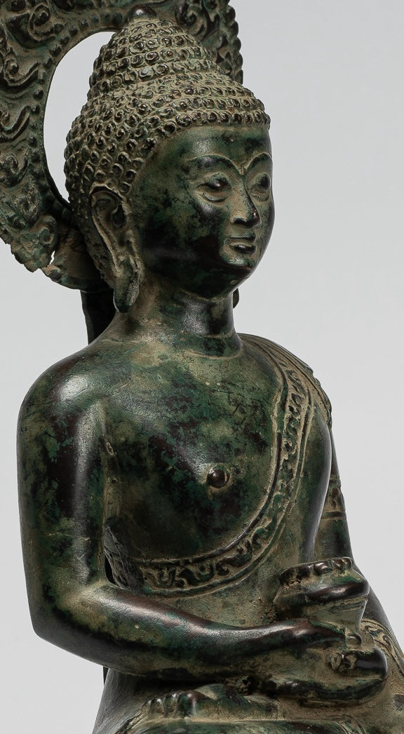 Buddha Statue - Antique Indonesian Style Bronze Javanese Amitabha Buddha Statue - 30cm/12"