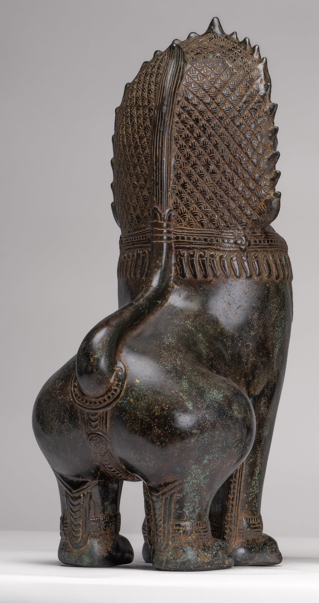 Temple Lions - Antique Khmer Style Bronze Standing Temple Guardians or Lions - 39cm/16"