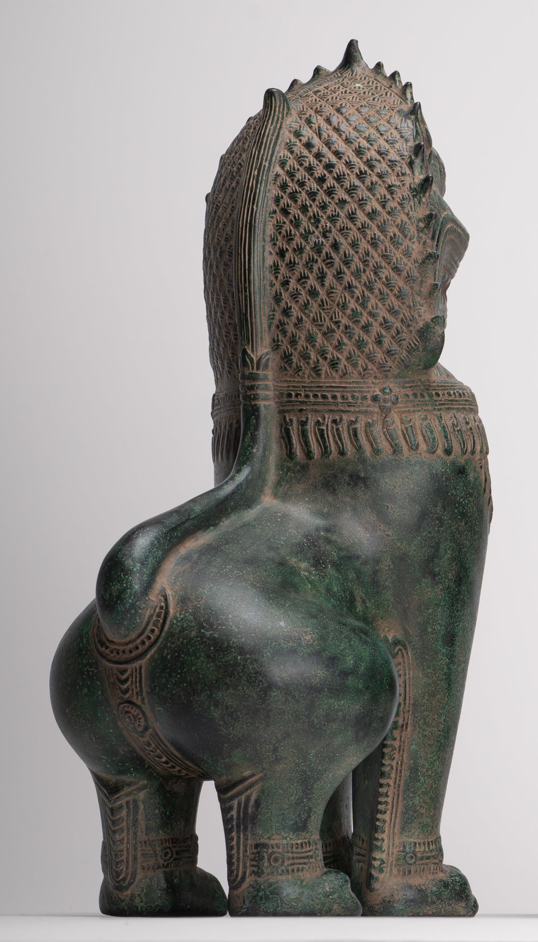 Temple Lions - Antique Khmer Style Bronze Standing Temple Guardians or Lions - 39cm/16"