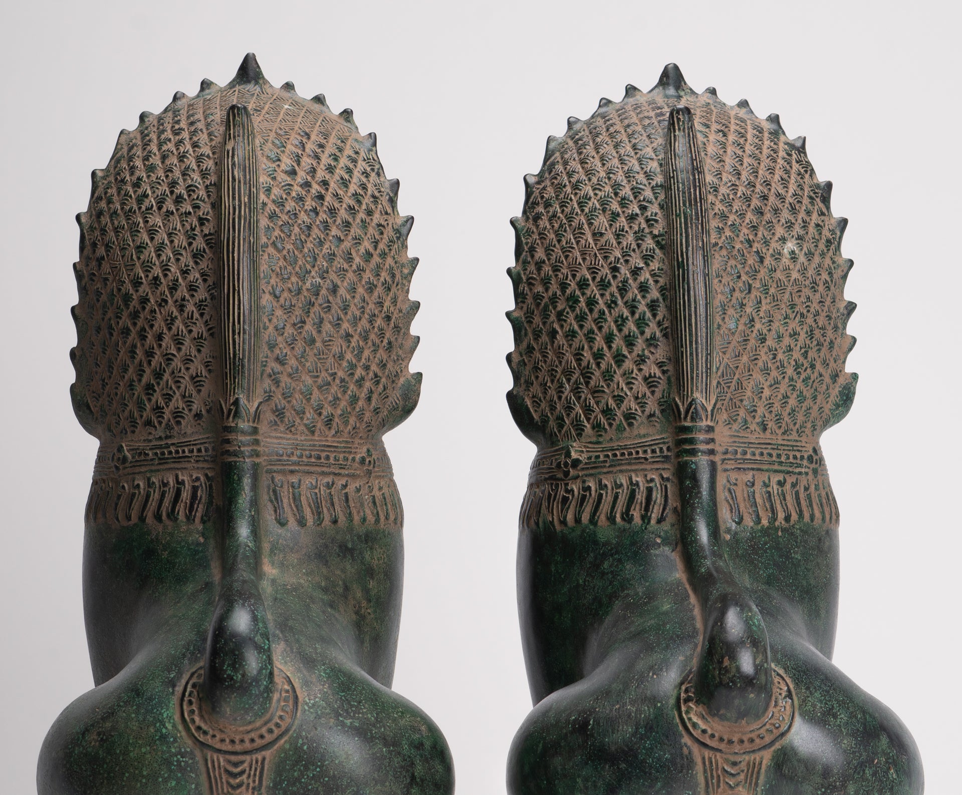 Temple Lions - Antique Khmer Style Bronze Standing Temple Guardians or Lions - 39cm/16"