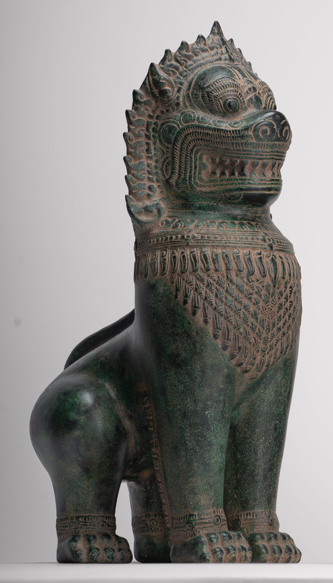 Temple Lions - Antique Khmer Style Bronze Standing Temple Guardians or Lions - 39cm/16"