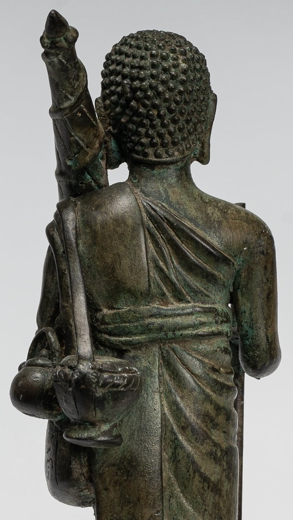 Monk - Antique Thai Style Bronze Dvaravati Devotee / Disciple of Buddha Statue - 29cm/12"
