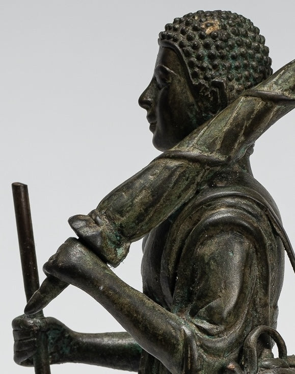 Monk - Antique Thai Style Bronze Dvaravati Devotee / Disciple of Buddha Statue - 29cm/12"