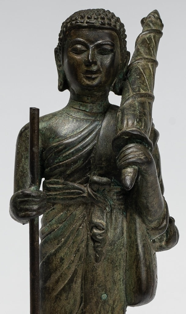 Monk - Antique Thai Style Bronze Dvaravati Devotee / Disciple of Buddha Statue - 29cm/12"